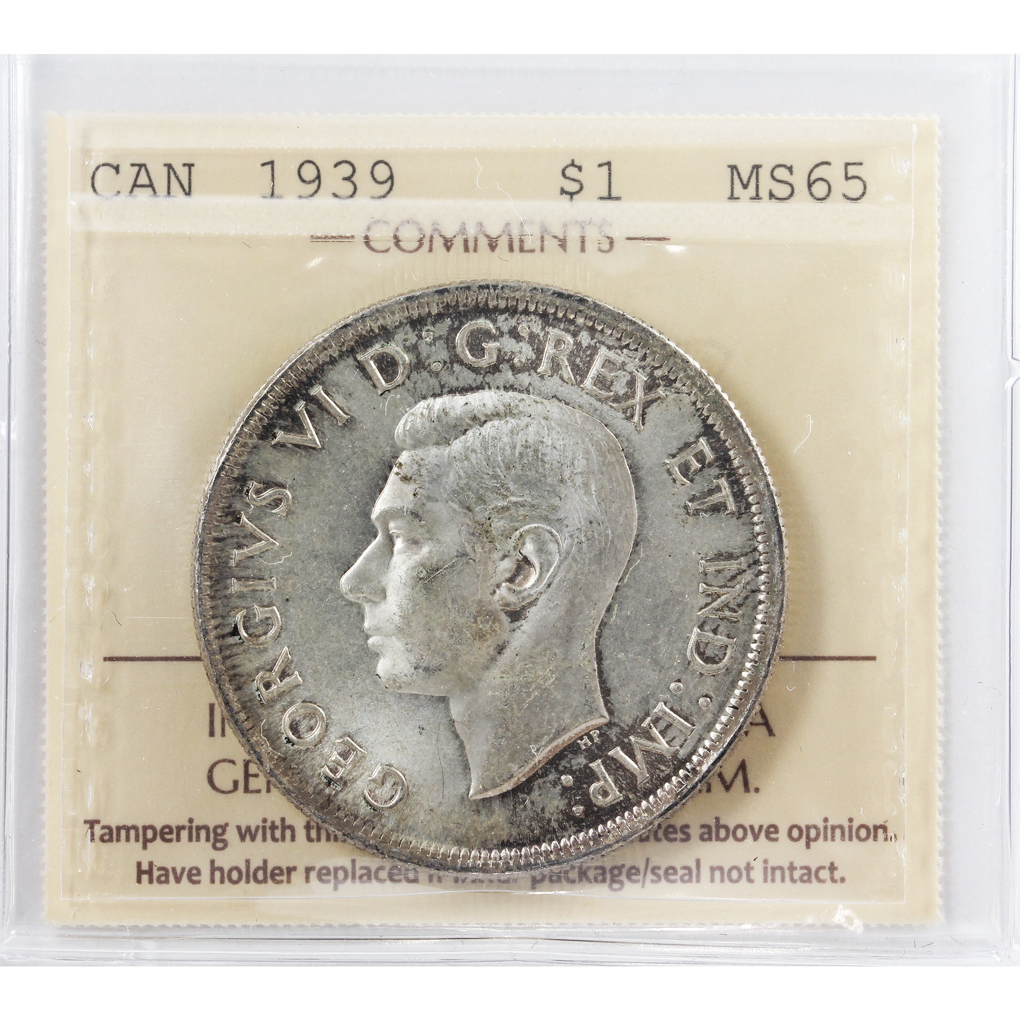 1939 Canada Dollar ICCS Certified MS65 (XVR 418) – Colonial Acres