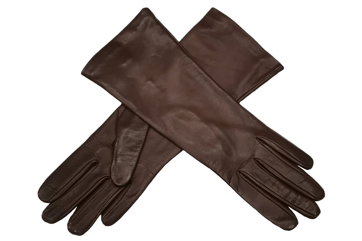 メローラ レディース ロング手袋◇ナパレザー◇ブラウン/MINK《シルク