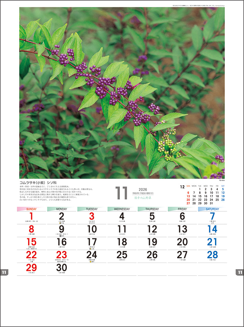 日本の山野草 | 名入れカレンダー2026年 創業昭和29年の信用と実績の