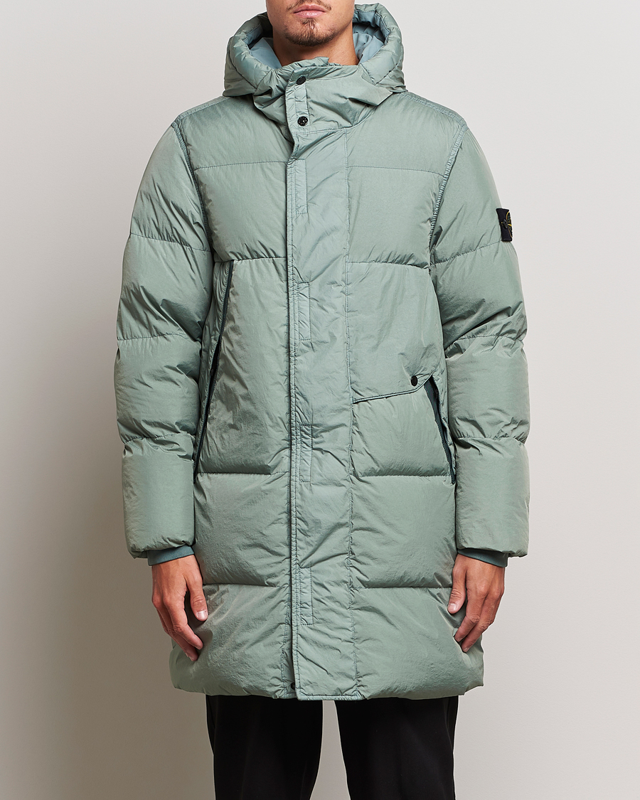 Stone Island Garment Dyed Recycled Nylon Long Down Jacket Sage at