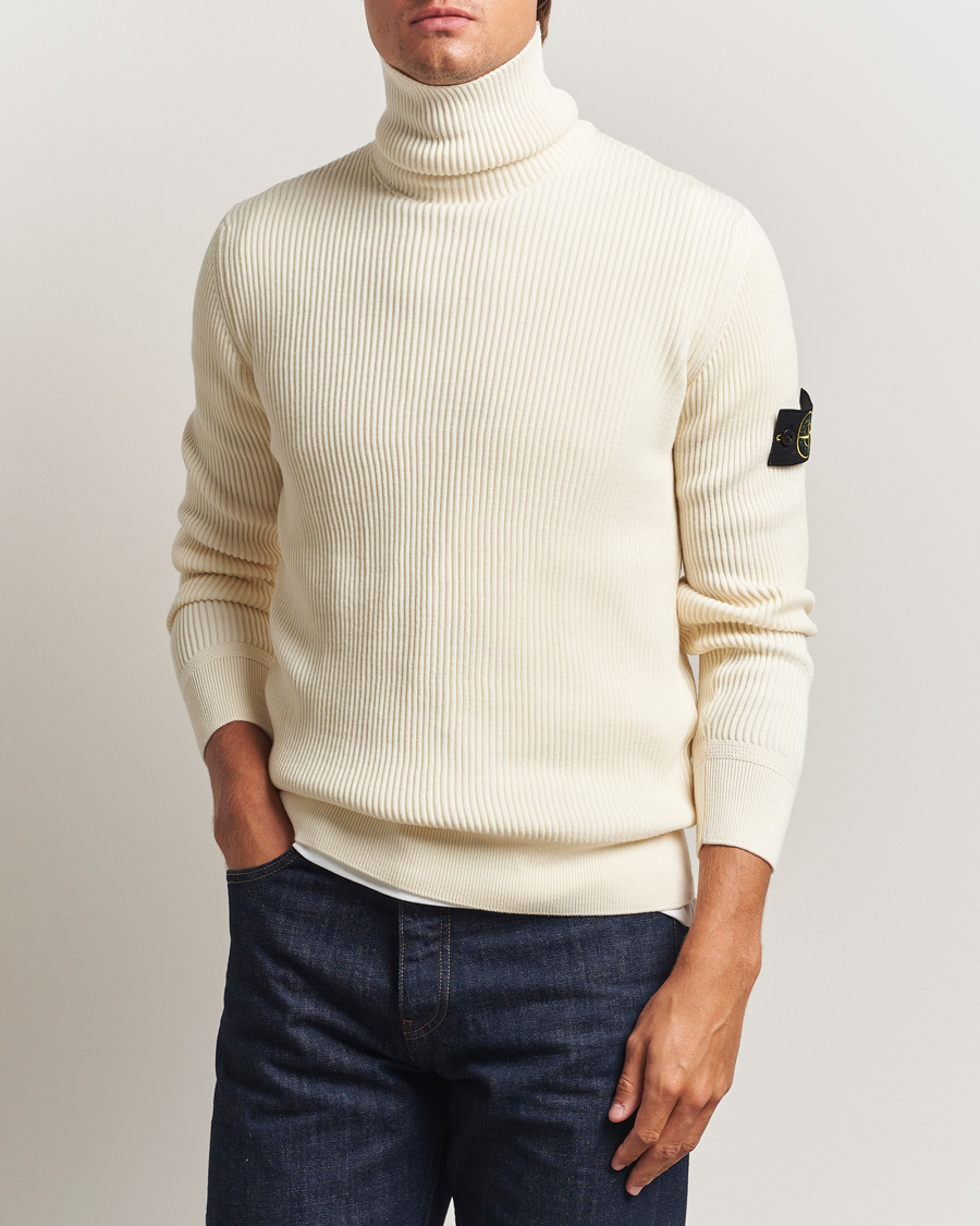 Stone Island Full Rib Wool Turtleneck Ivory at CareOfCarl.com