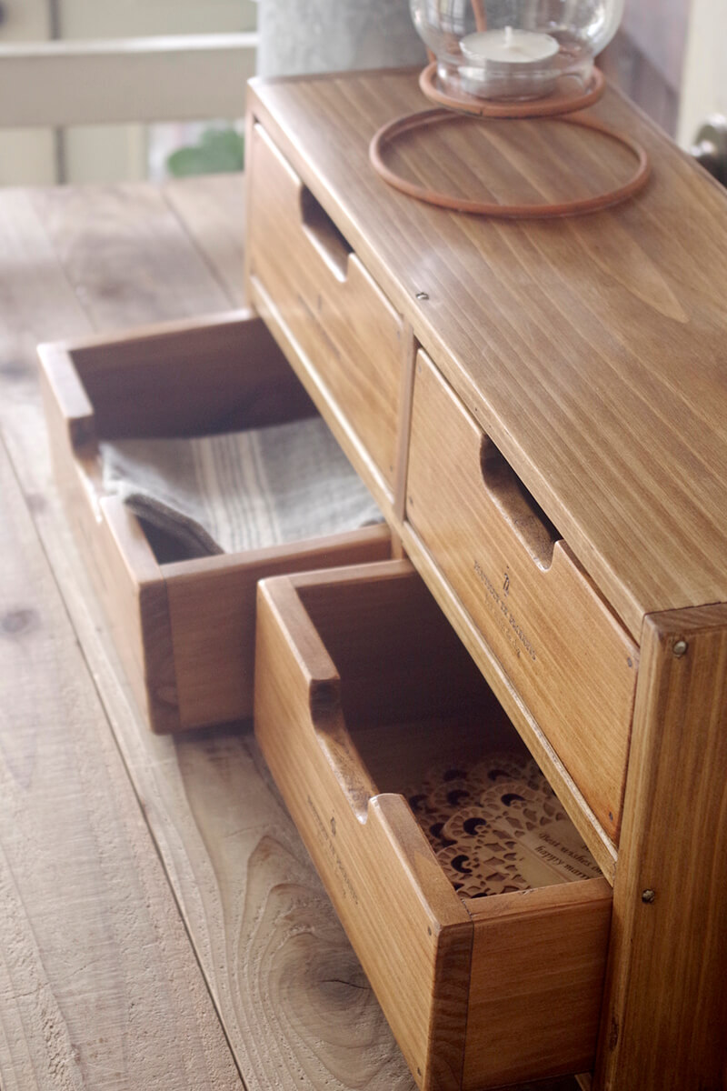 アンティーク風木製4ドロワーボックス｜手作りの木製小引出し｜通販