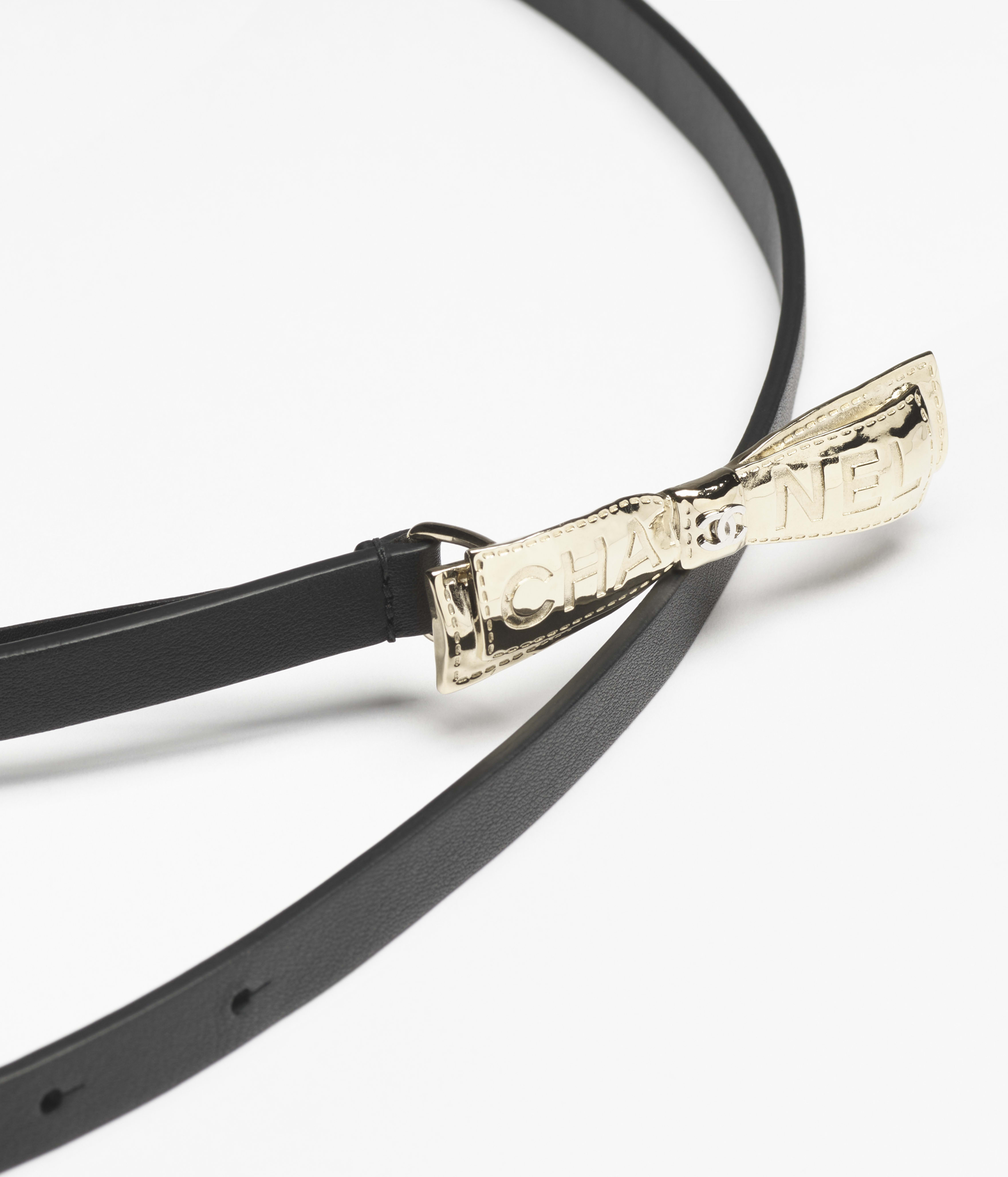 レザー ベルト - カーフスキン、ブラック、ゴールド & シルバー