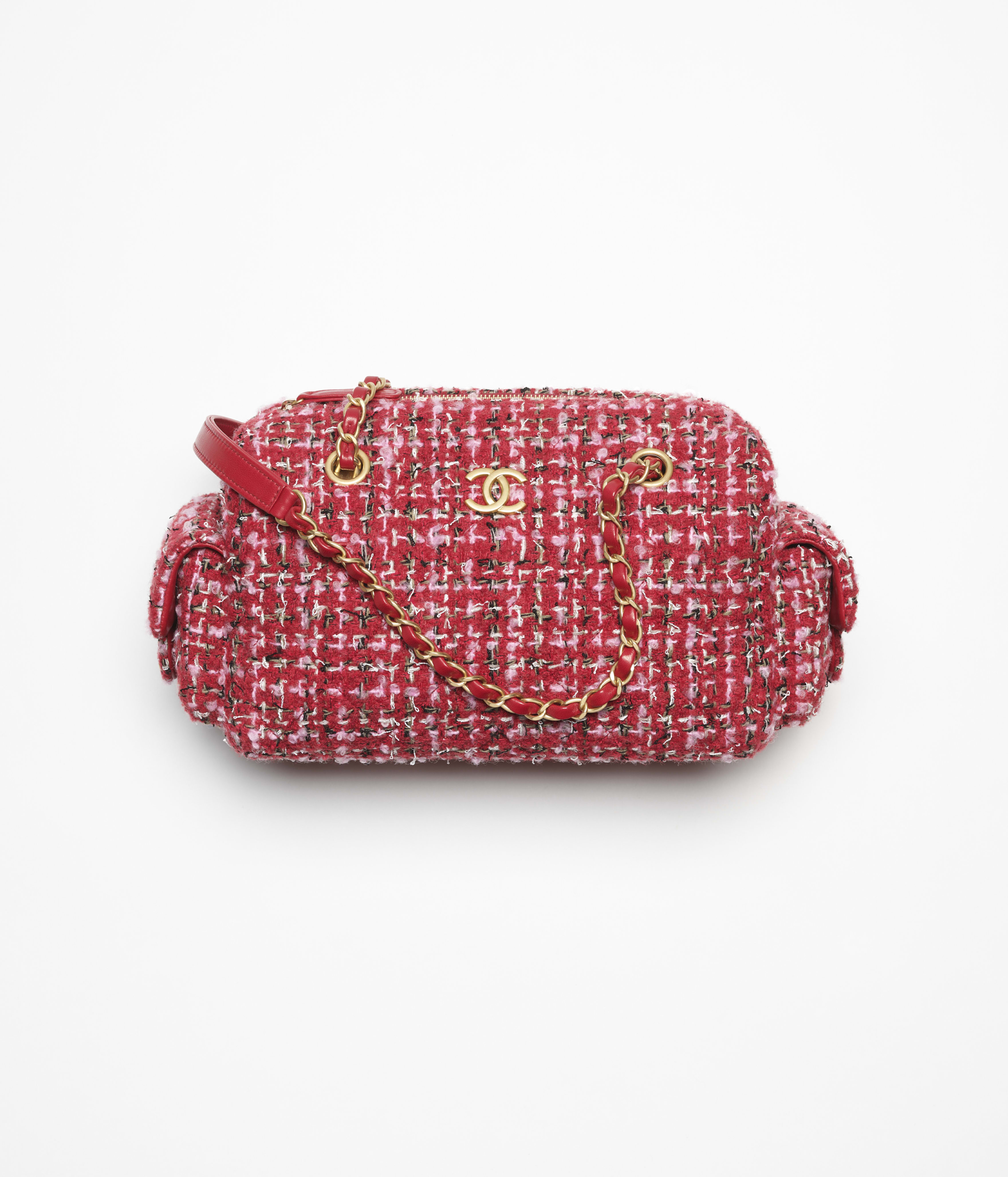 カメリア モチーフ ブローチ - ツイード、レッド、ピンク & ブラック