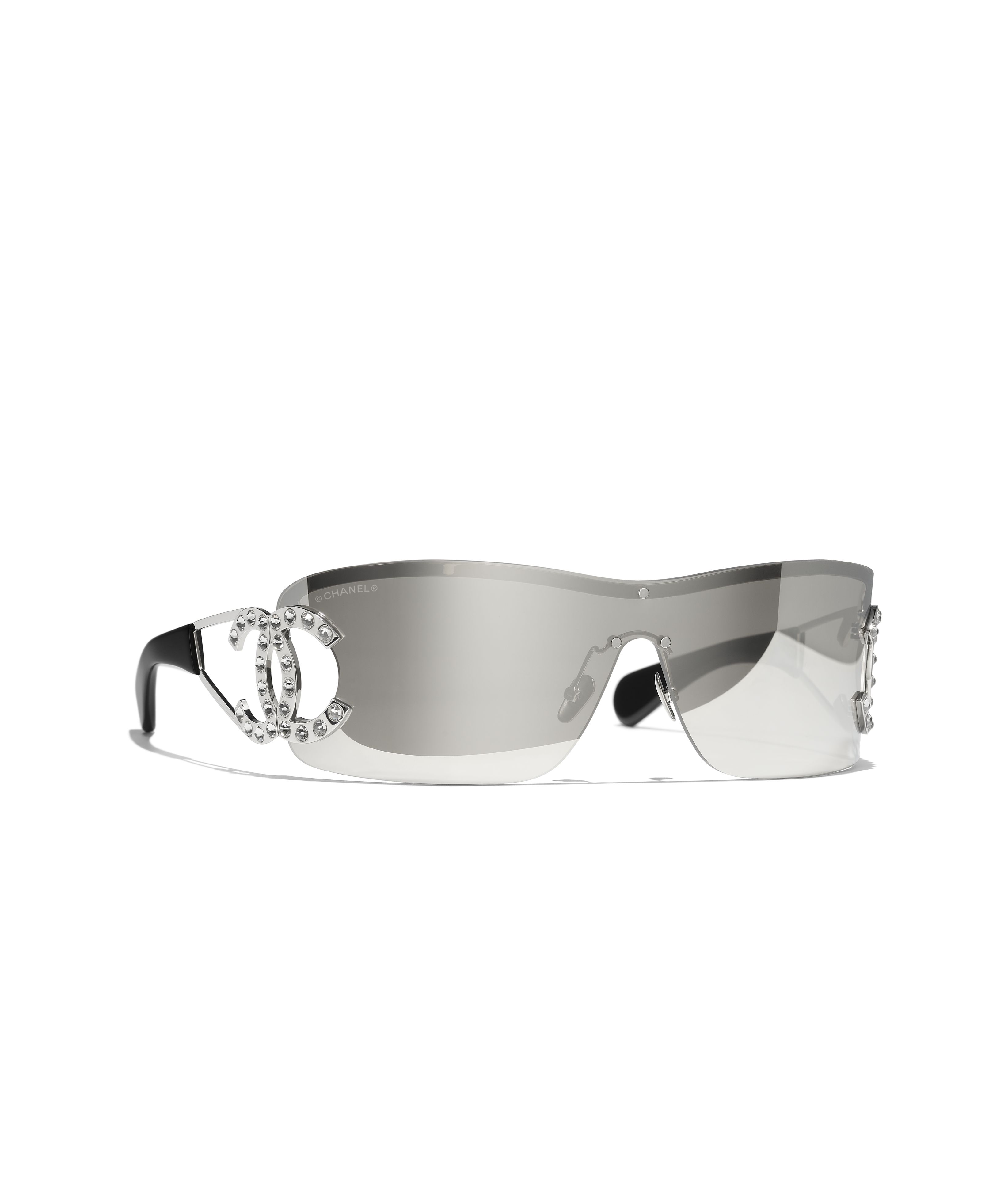 CHANEL Sunglasses: Shield Sunglasses, metal & strass — Fashion