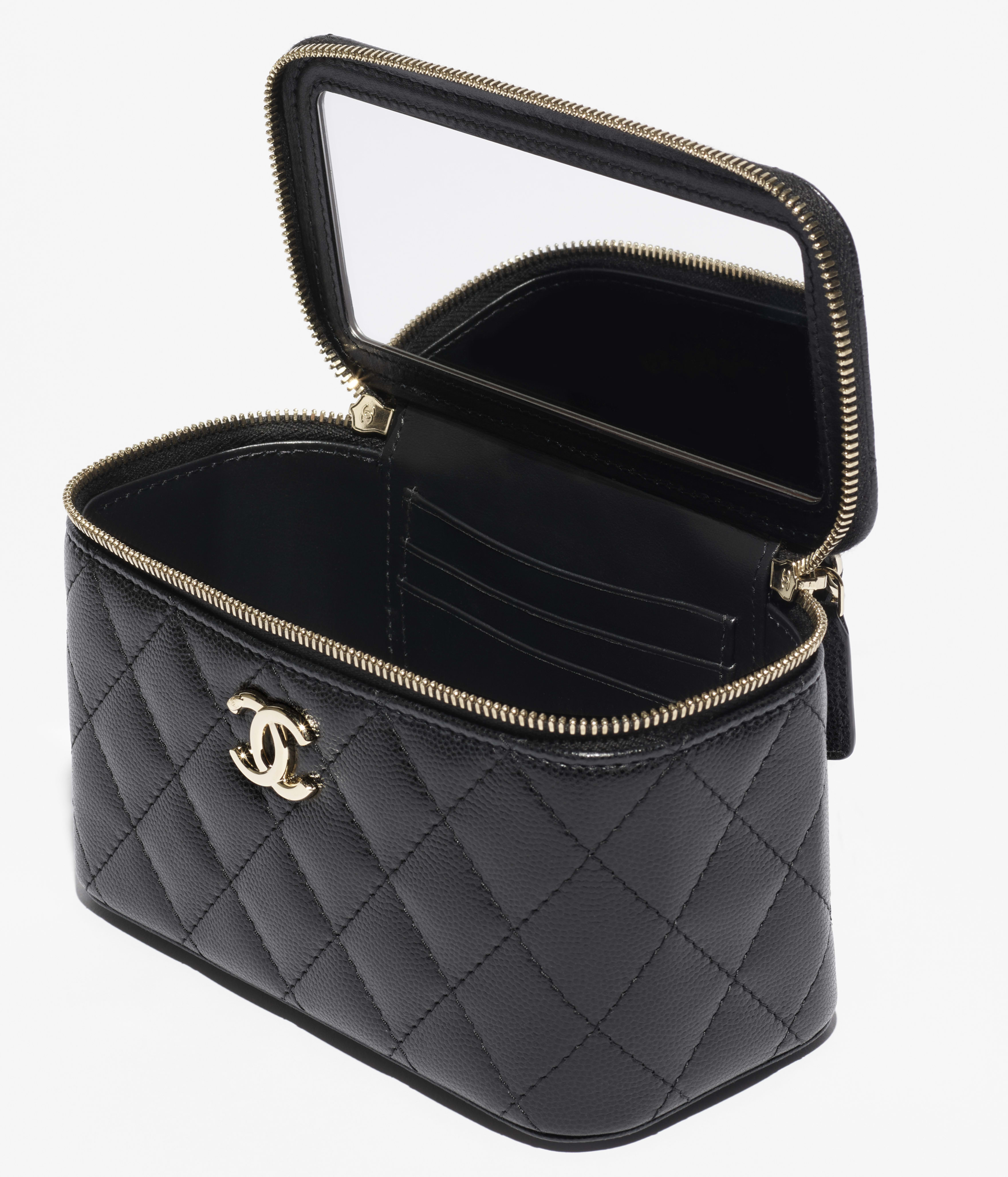 Long vanity with chain - Grained calfskin, imitation pearl & gold