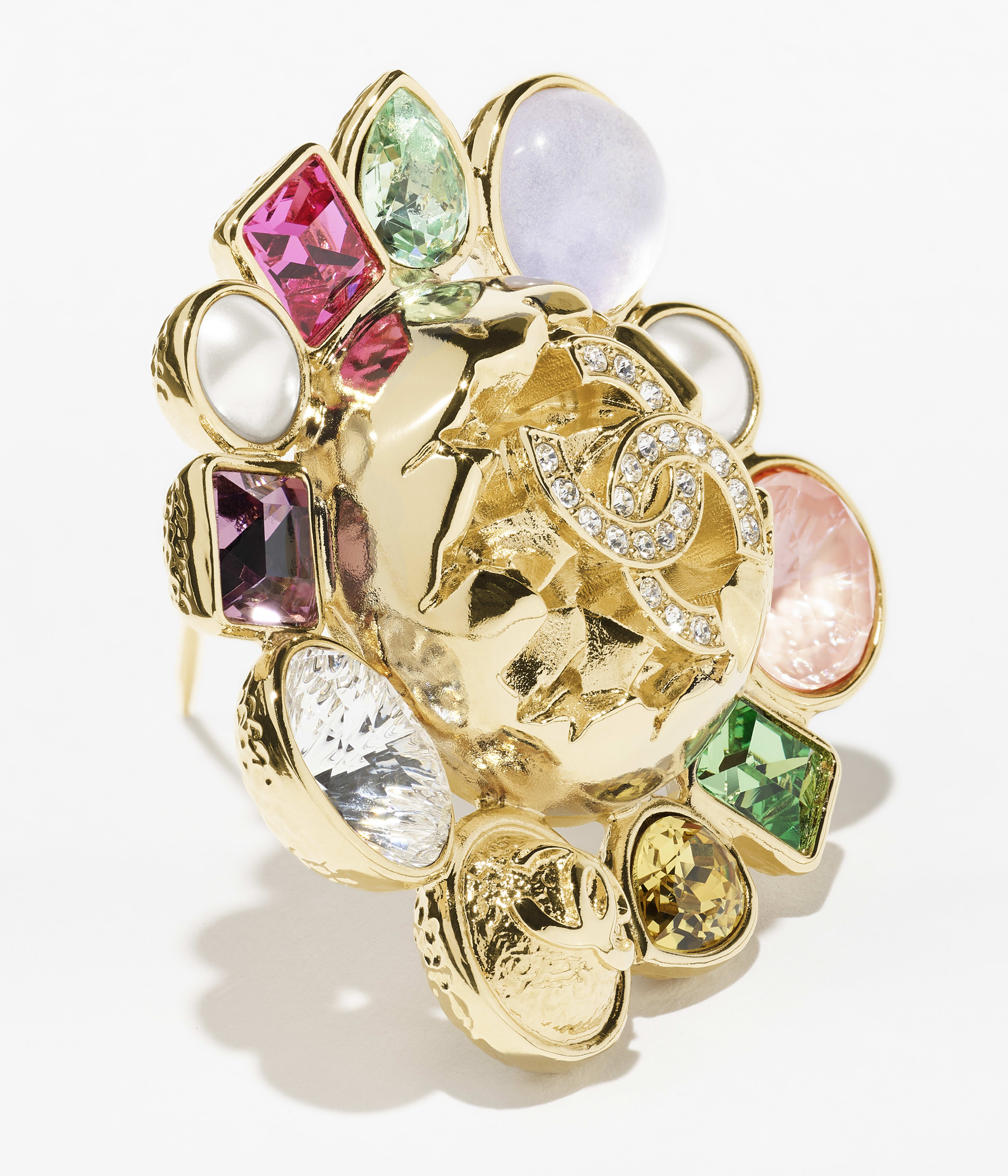 ブローチ - メタル、グラスストーン & ストラス、ゴールド、マルチ