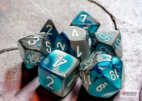Chessex : Gemini Steel-Teal/white Polyhedral 7-Dice Set