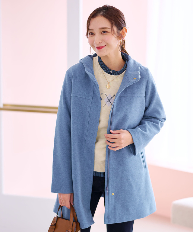 レディース ウールライク フード付き コート 通販 [0304-57402