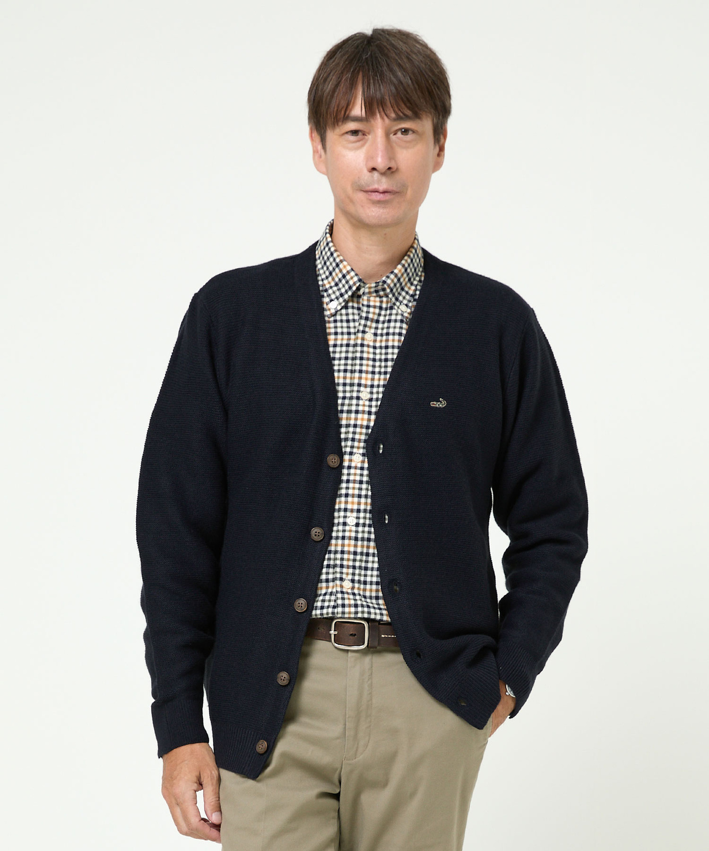 メンズ クロコダイルタータン カフス仕立て カーディガン【手洗いOK