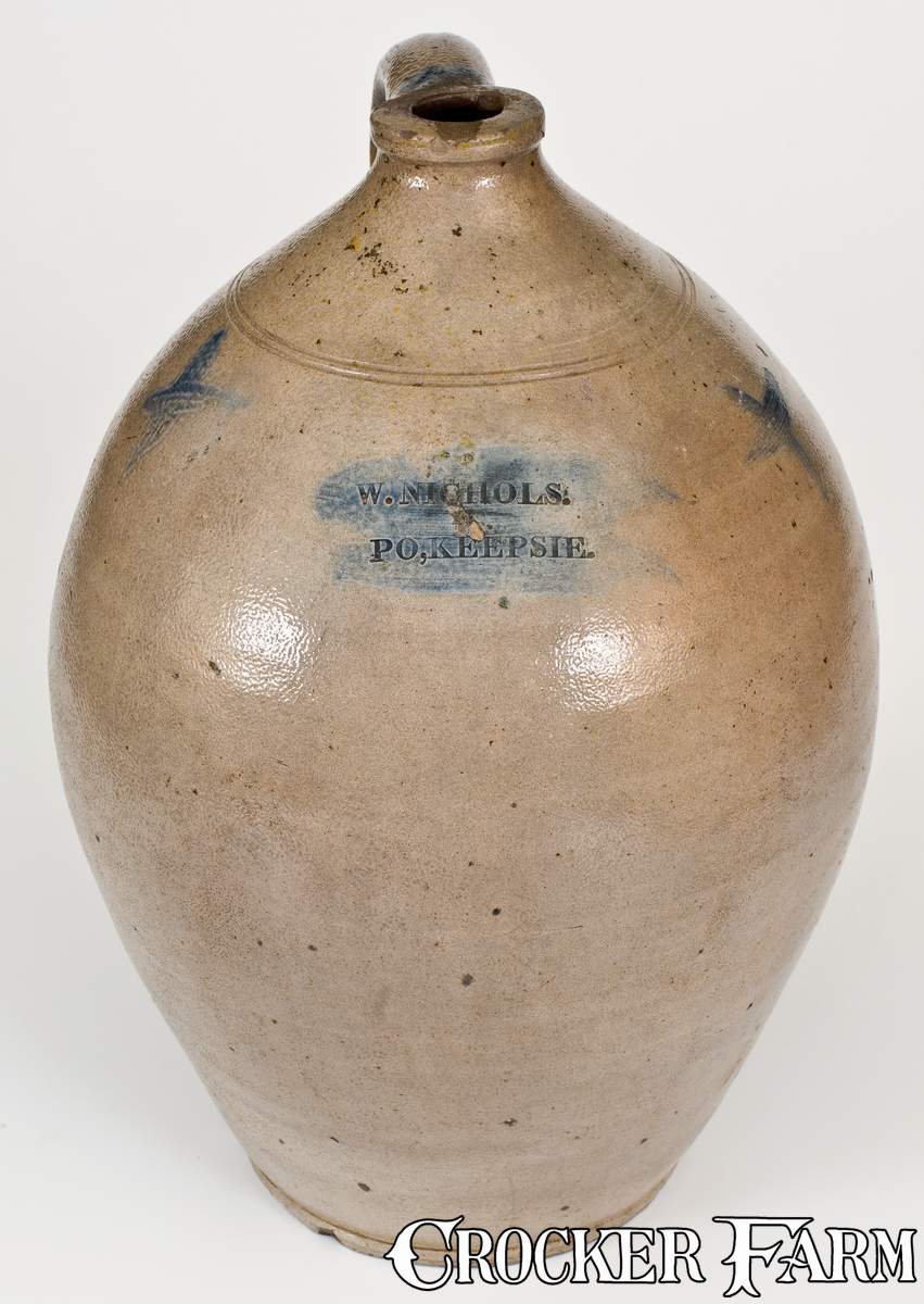 Very Rare W. NICHOLS / PO'KEEPSIE Decorated Stoneware Jug