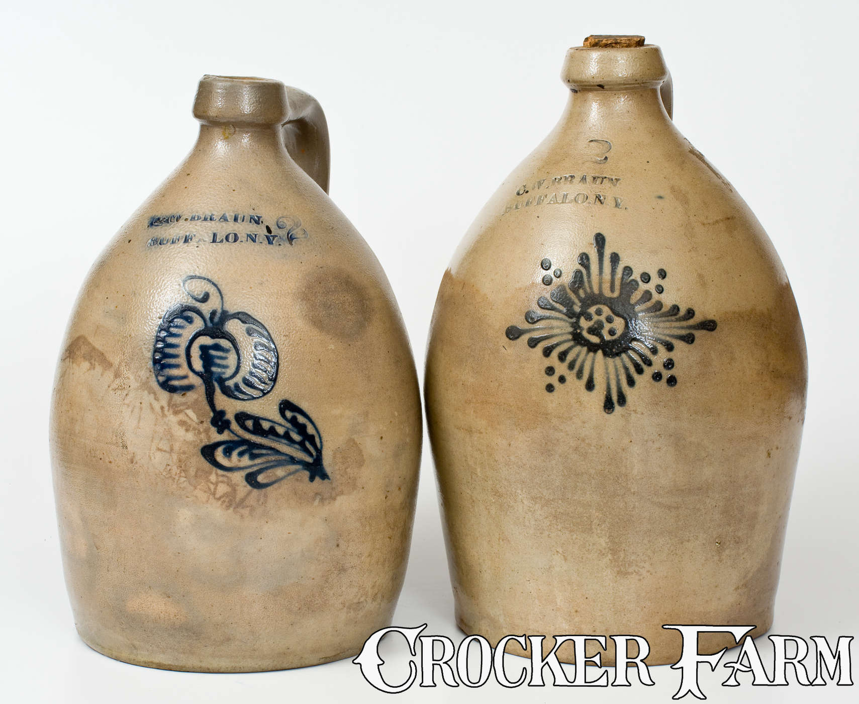Two Two-Gallon C.W. BRAUN / BUFFALO. N.Y. Stoneware Jugs -- Lot