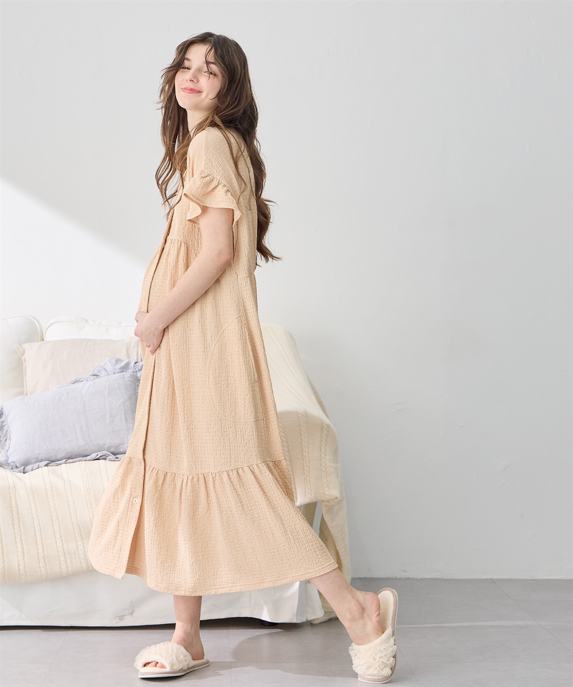 シャーリング ジャガードネグリジェ/ ワンピースパジャマ(産前・産後