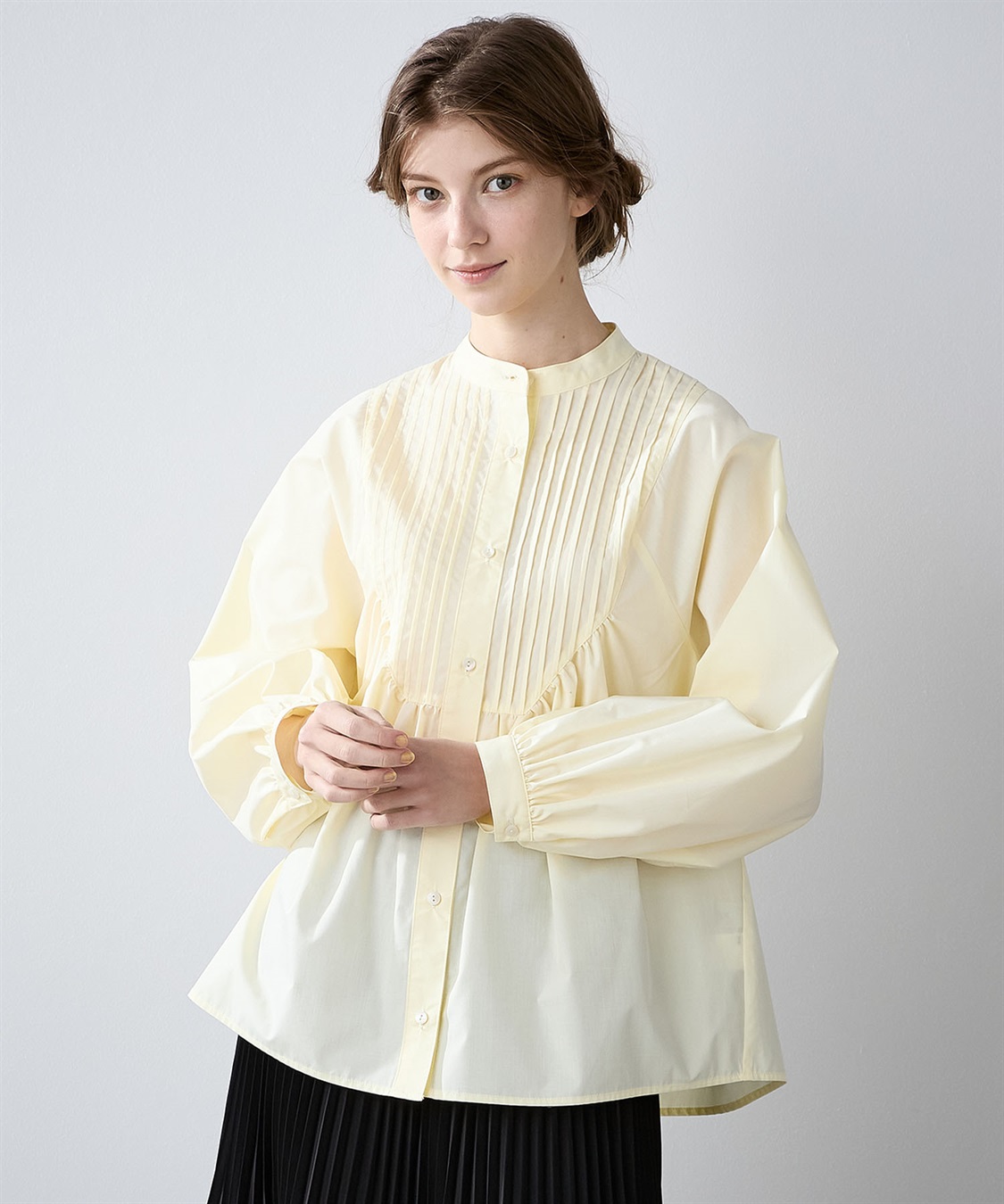 スタンドネック ピンタックブラウス LE SOUK HOLIDAY｜クロスプラス