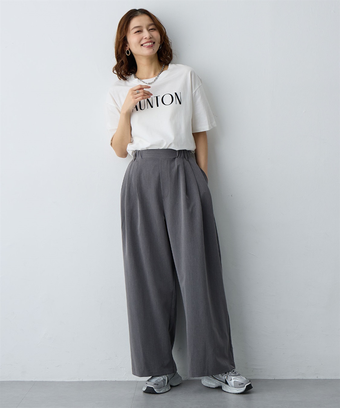 anyfee/大きいサイズ】ウエストゴム多タックワイドパンツ《低身長