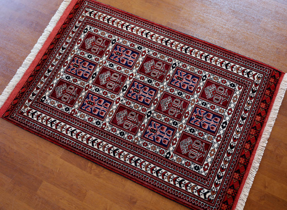 トルクメン ペルシャ絨毯 段通 ケース・原産地証明書付 V R4321