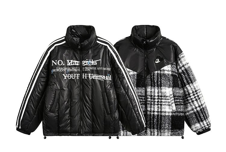Reversible Mickey Mouse check pattern down jacket ユニセックス