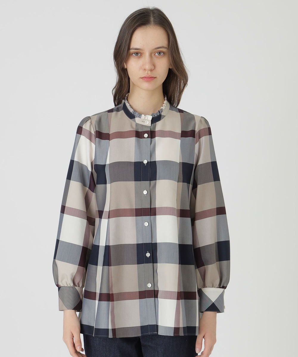 クレストブリッジチェックライトクロッシングツイルフレアブラウス