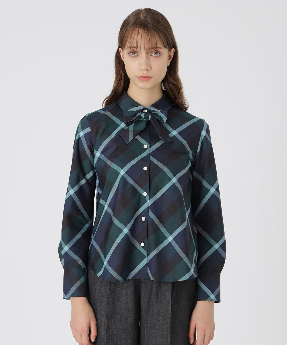 クレストブリッジチェックハーフスパンツイルリボンタイ付きシャツ