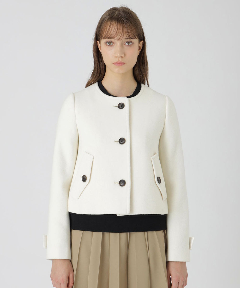 ファインダブルビーバーノーカラージャケット（コート）｜BLUE LABEL