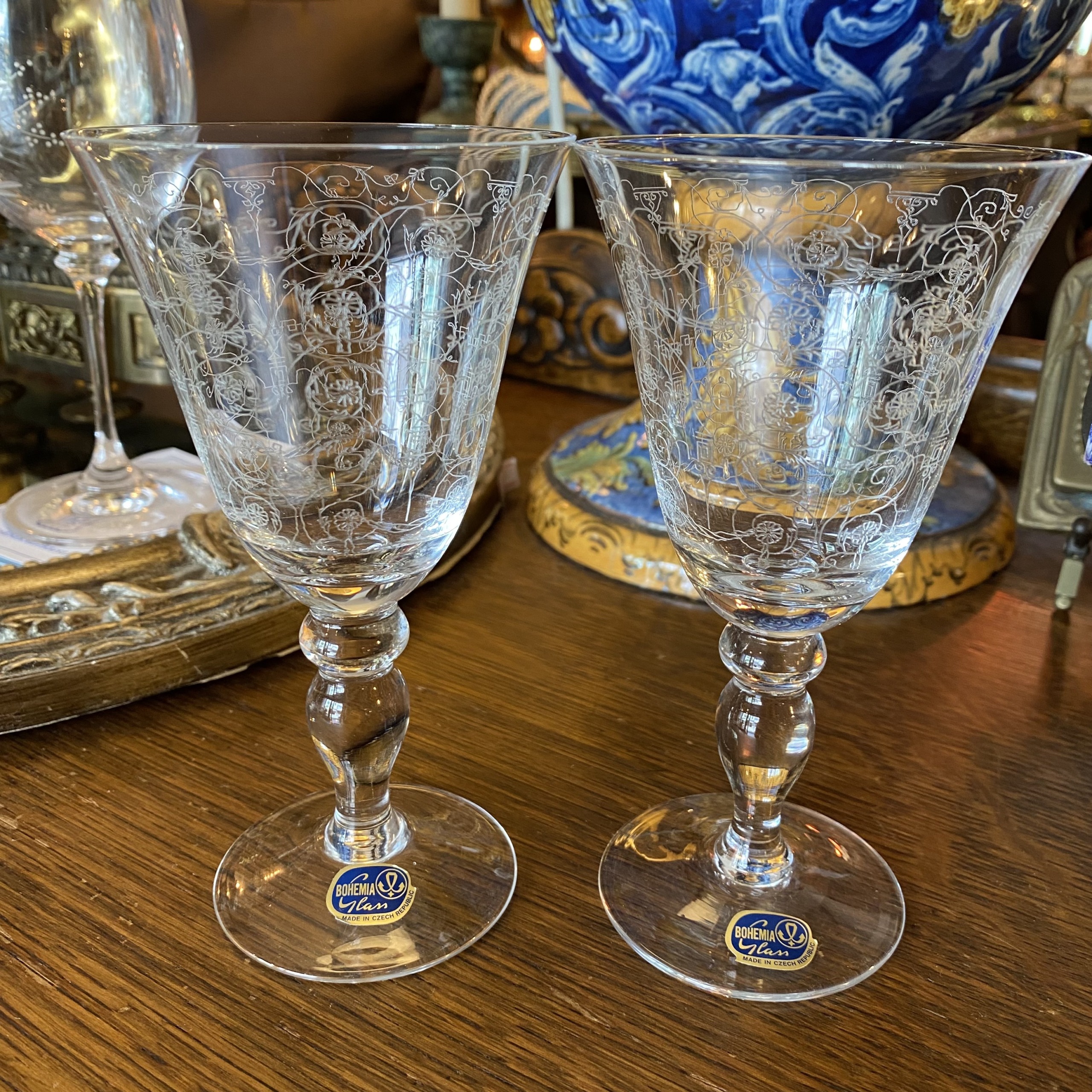Bohemia ワイングラス ガラスエッチング ペアセット | Antique Nanae