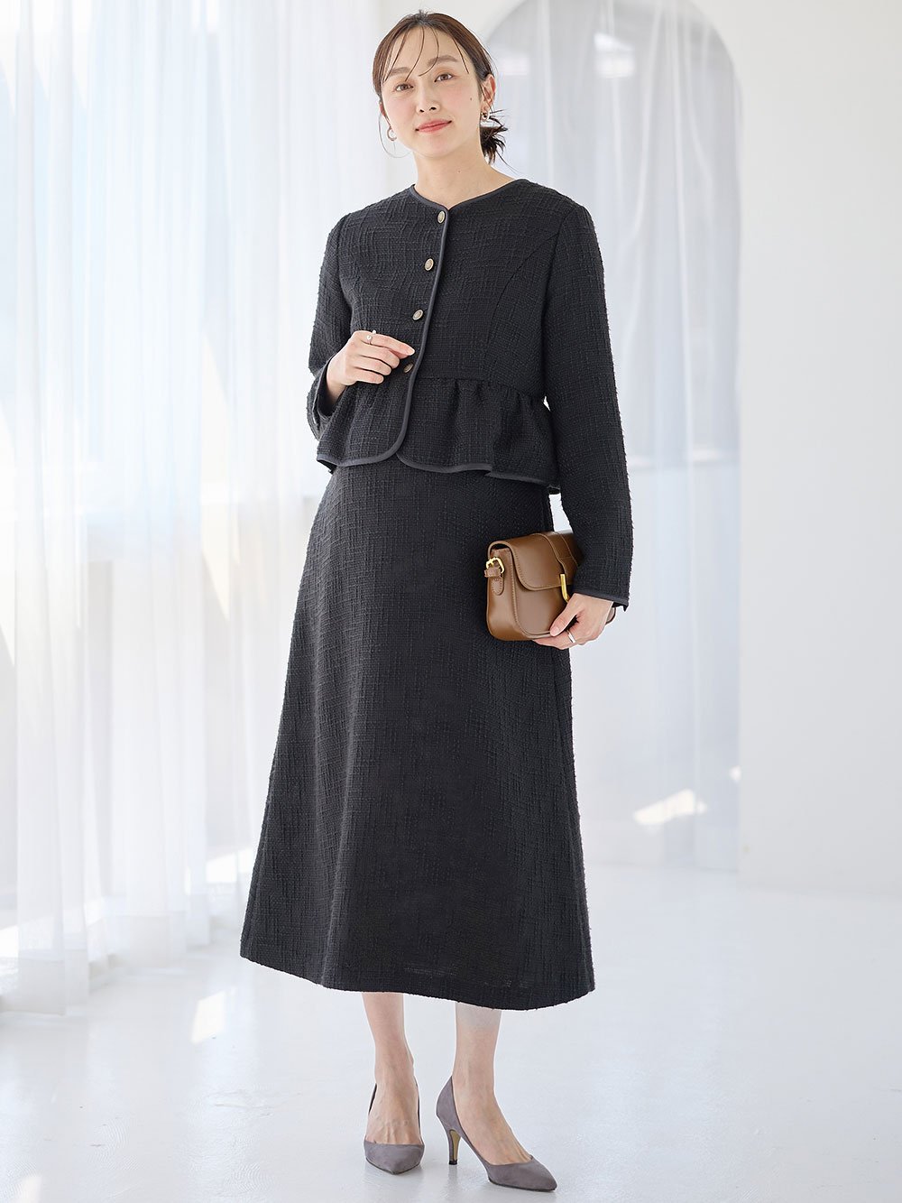 ツィードペプラムジャケット マタニティ・産後【出産後も長く使える