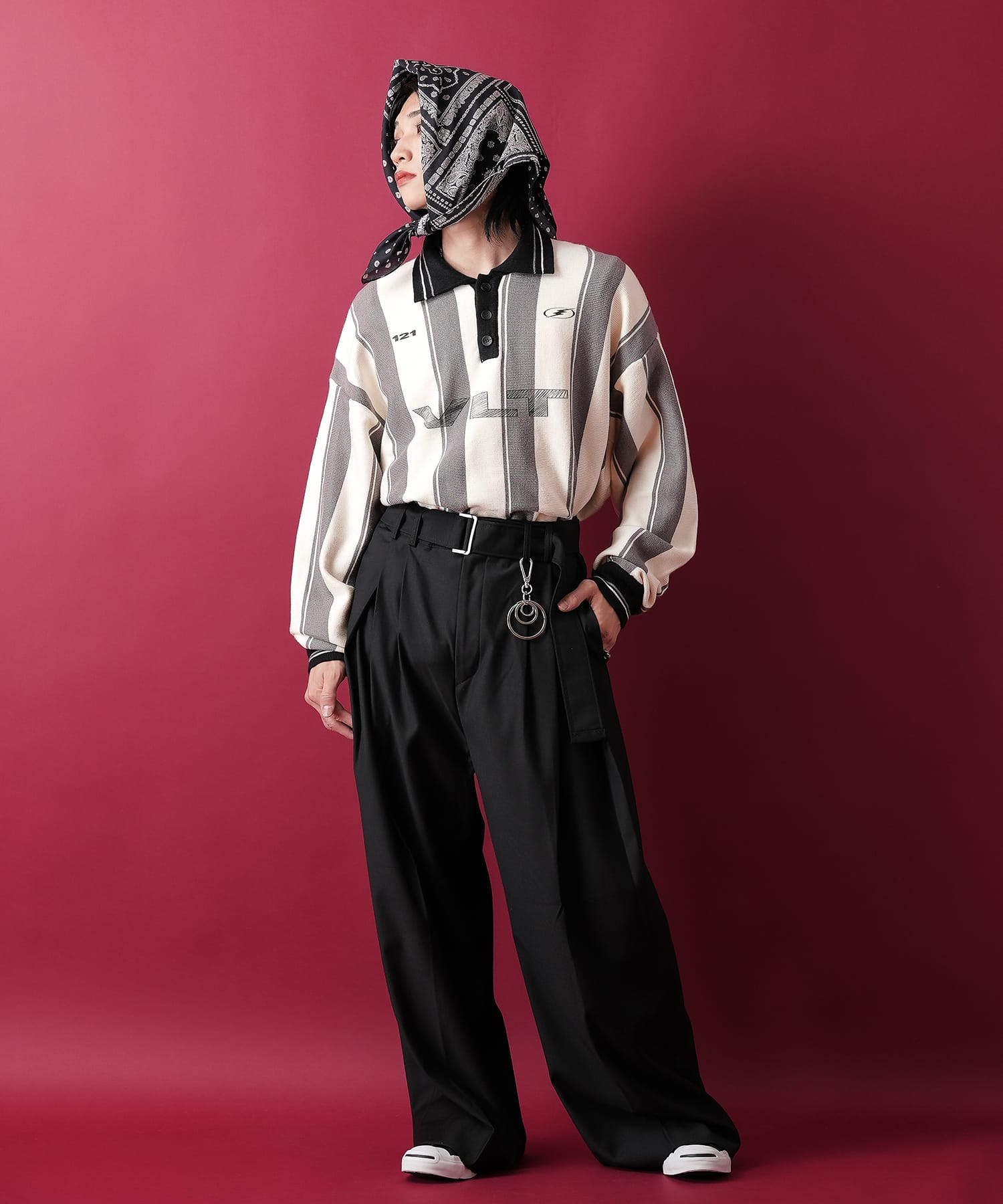 グラフィック＆ストライプニットサッカーシャツ / セーター メンズ