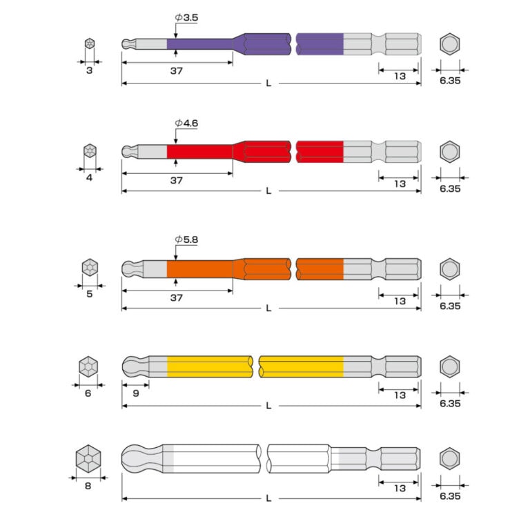 ボールポイントカラービット 5本組 100mm | ANEXブランドのドライバー