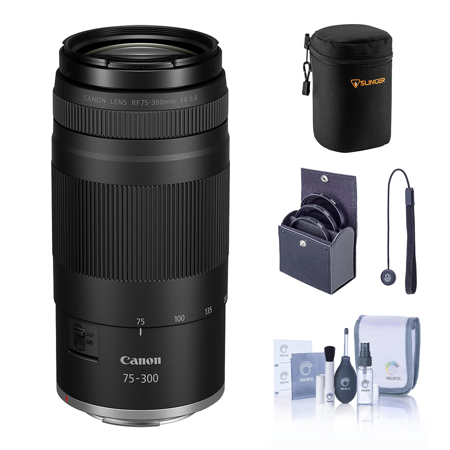 Canon RF 75-300mm f/4-5.6 Lens, Black, Bundle with Included Value