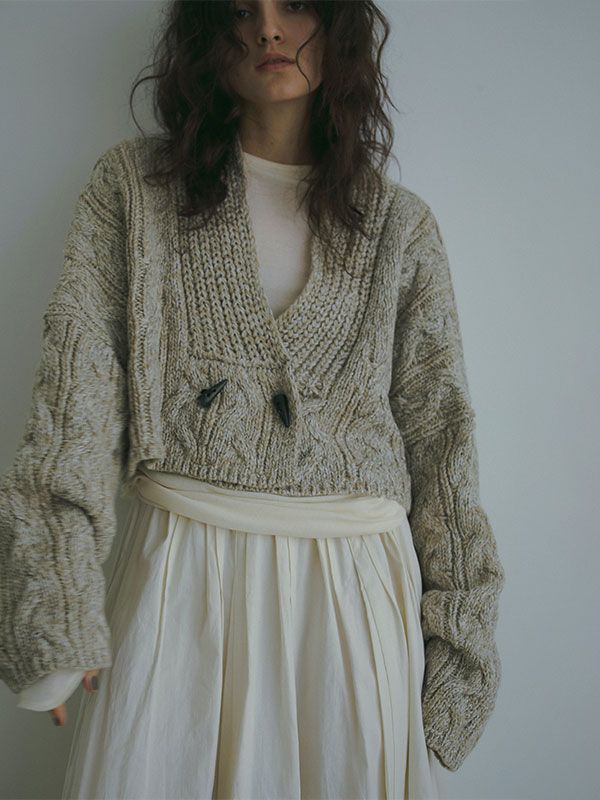 ETRE TOKYO - ミックスヤーンショートニットカーディガン - BEIGE