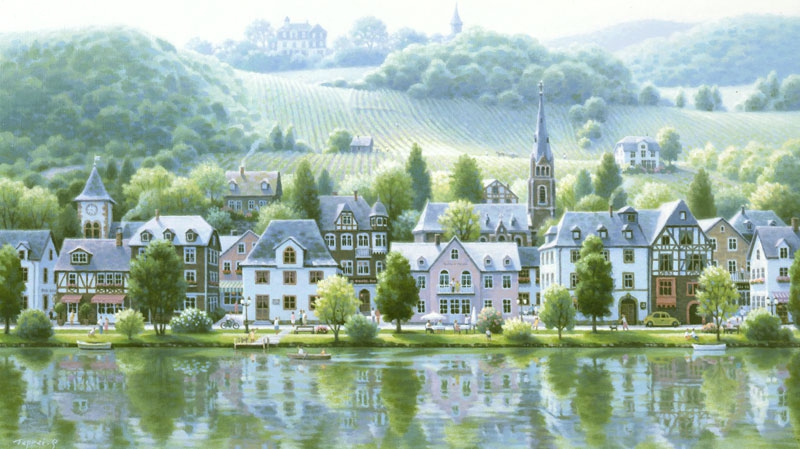 笹倉鉄平 – 「モーゼルのぶどう畑と、笑顔になる水辺」（ジクレー