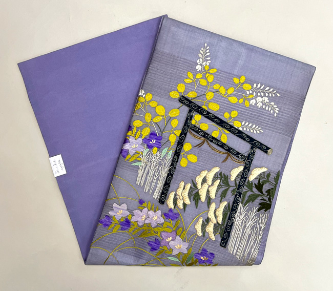 鳥居に秋草文刺繍名古屋帯 ご売約済 | アンティーク着物の灯屋2