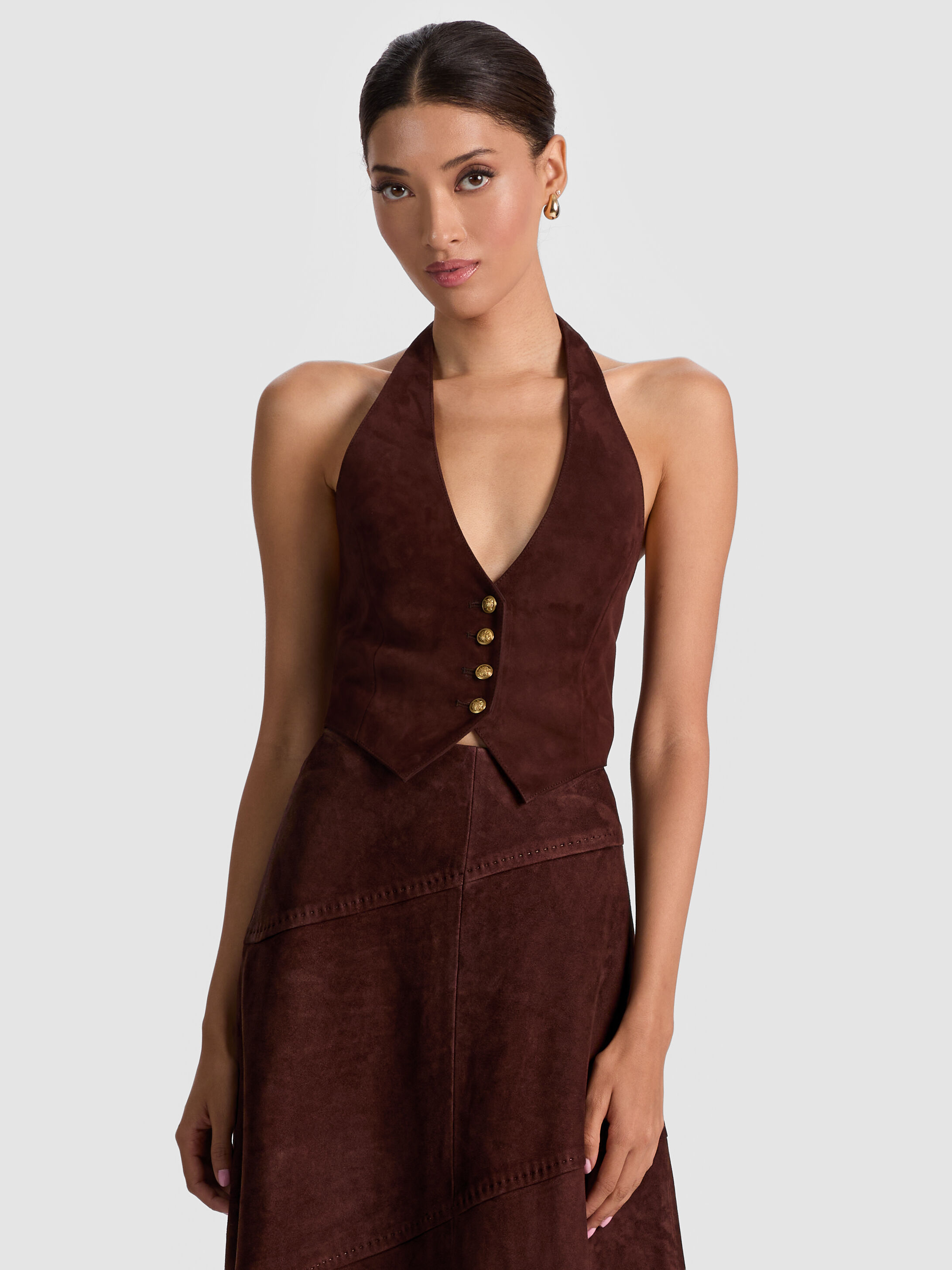 CROSBY SUEDE VEST in DARK CHOCOLATE | ALICE + OLIVIA