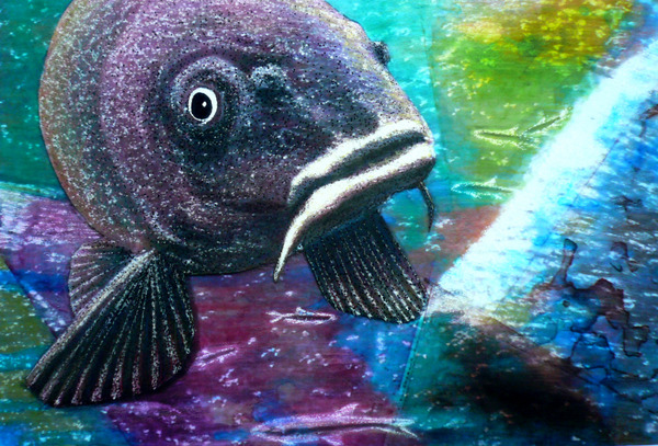 Popon】油絵 絵画「魚たちの海中公園」 油彩画 原画 P20 Popon】油絵