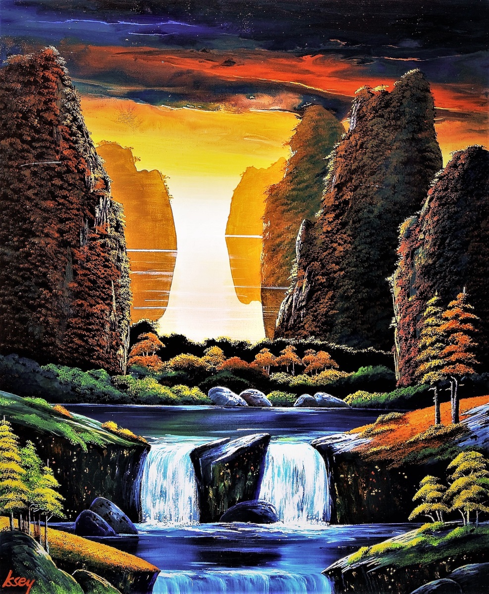 抽象画 タイトル「太陽と滝」 抽象画タイトル「太陽と滝」