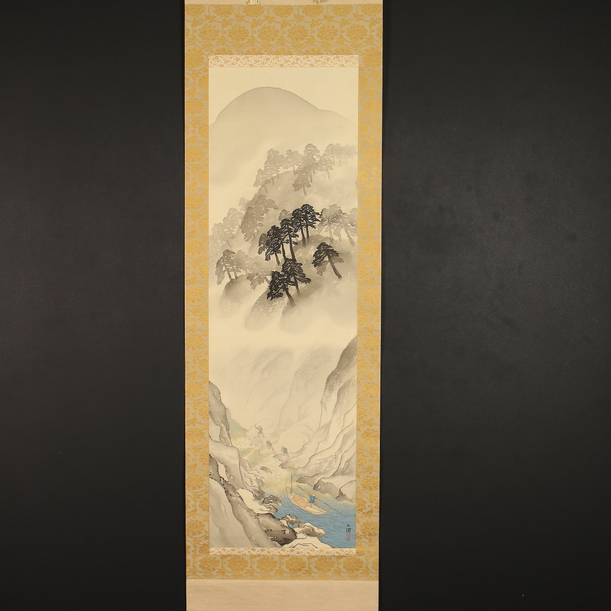 真作】寺崎廣業/雪景田家図/山水図/掛軸/名家伝来/AC-163 真作】寺崎廣