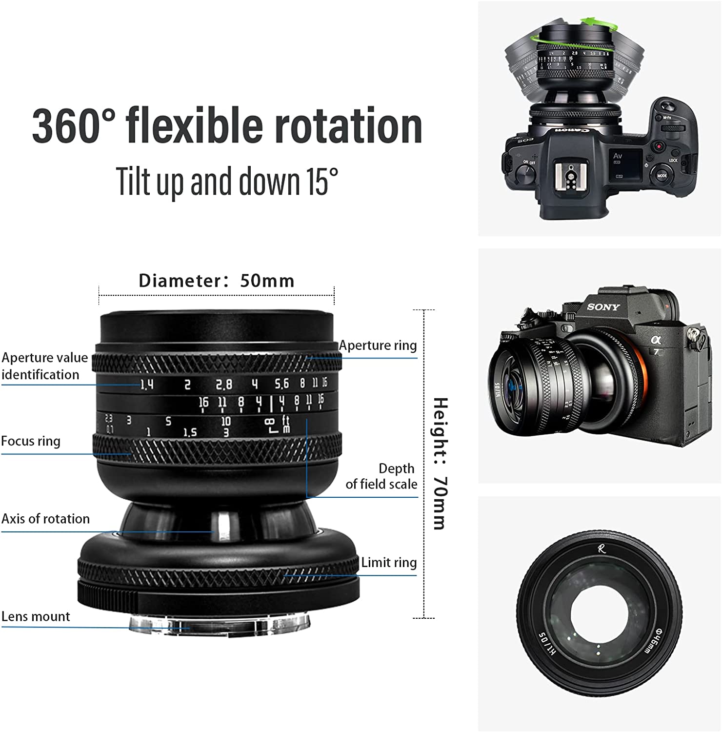 MF 50mm F1.4 Full-frame Tilt Lens for E/FX/EOS-R/L – AstrHori