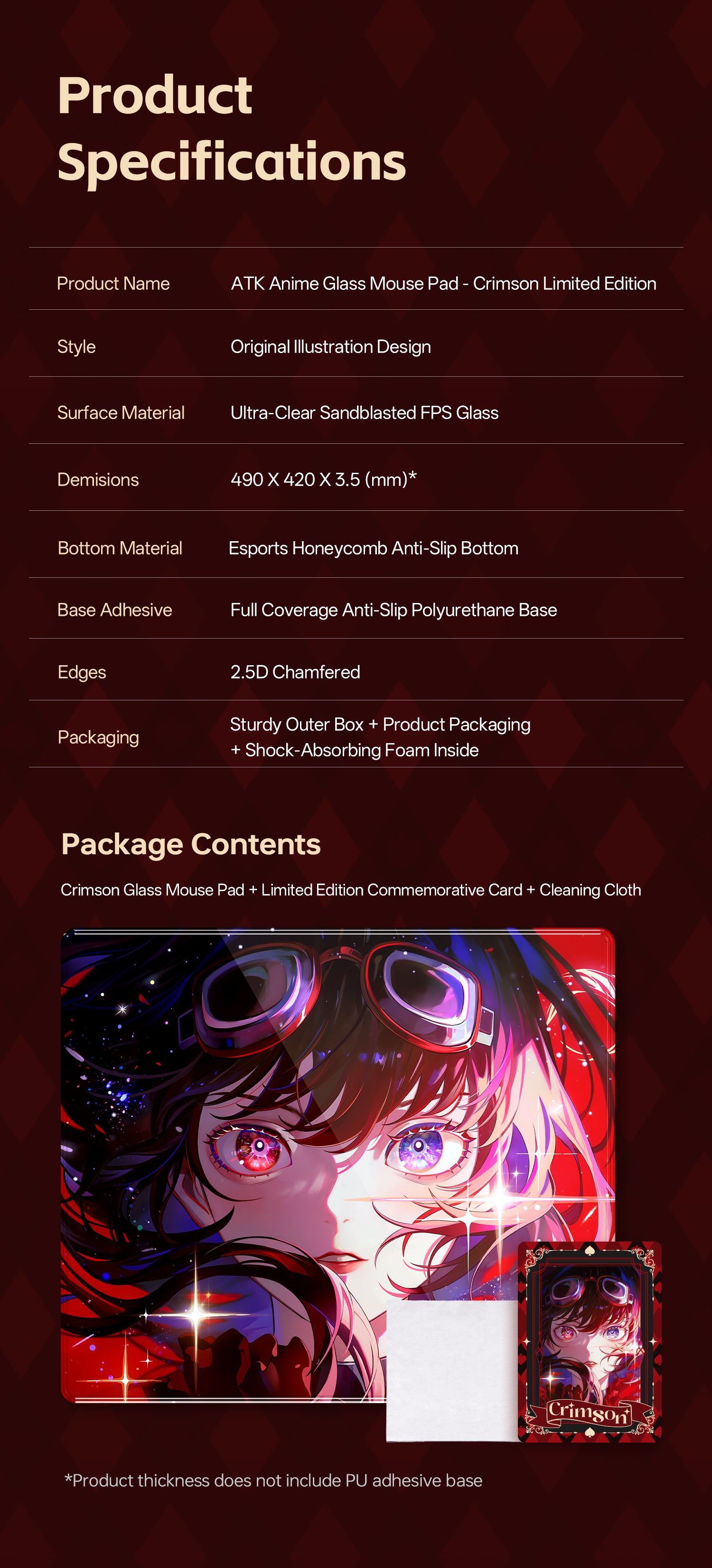 ATK Gear Crimson ガラスマウスパッド ATK Tempered Glass Mouse Pad