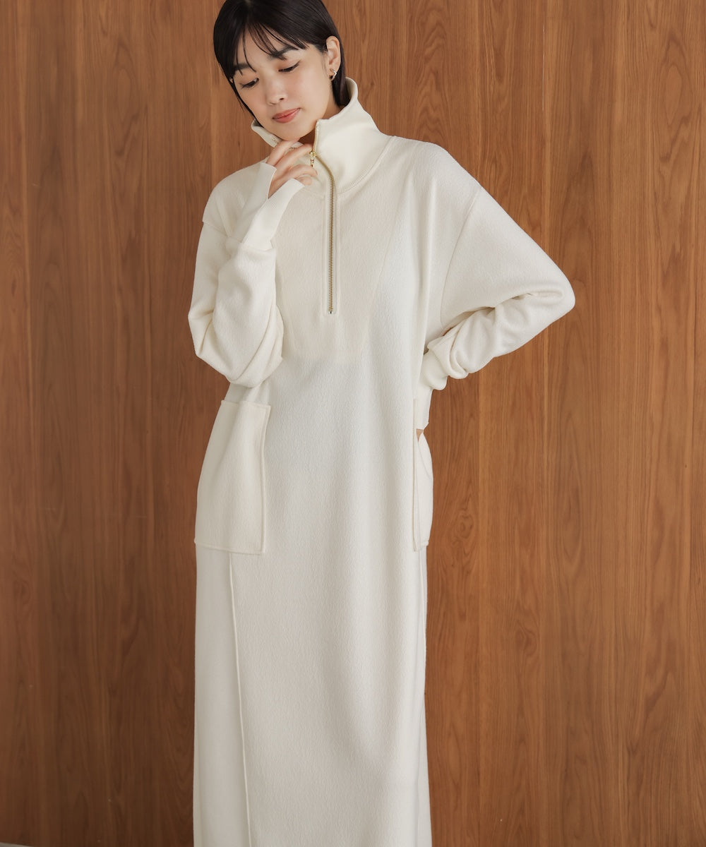 ウールライクメルトンハーフジップワンピース