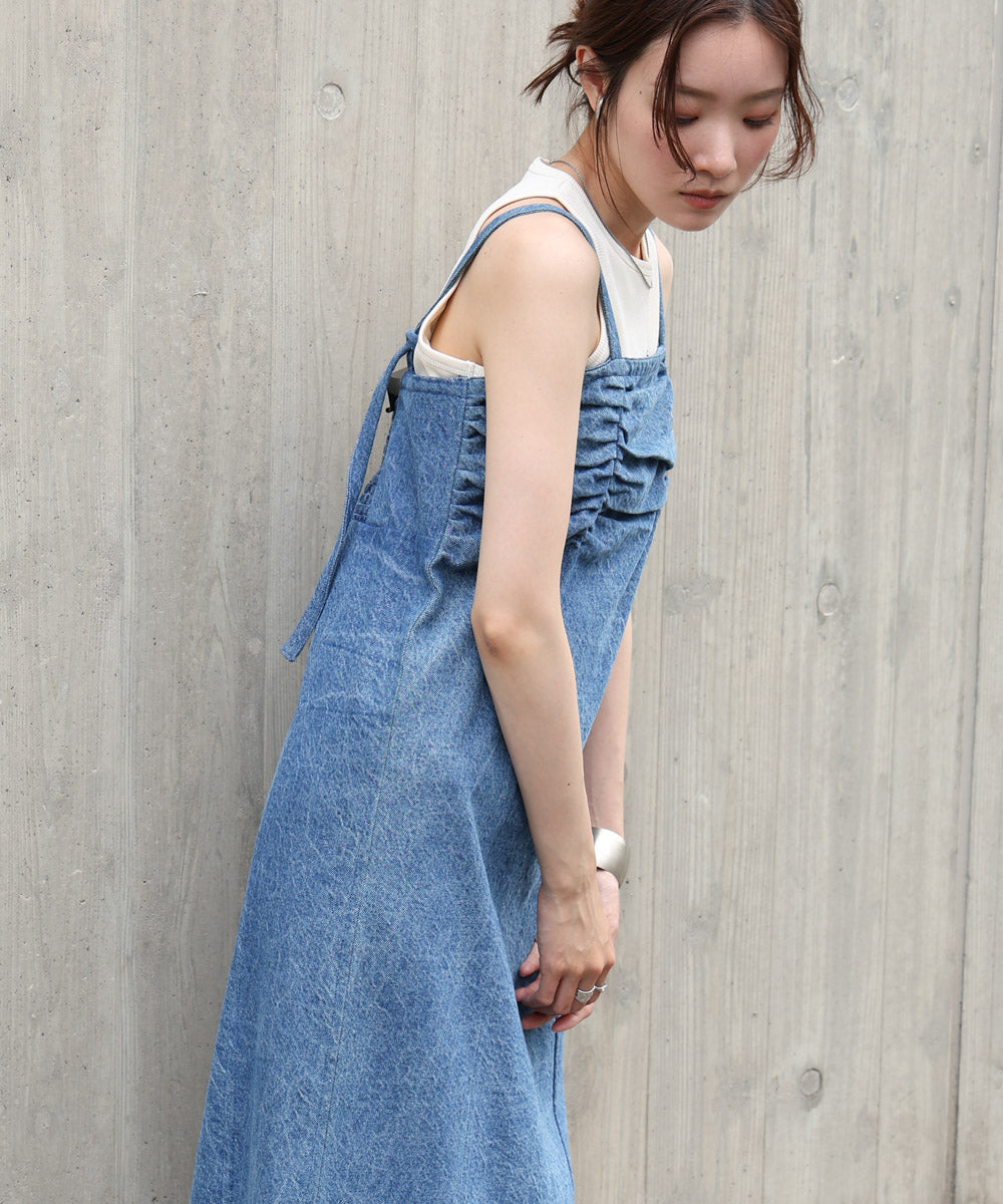 S・Mサイズ展開】デニムギャザーキャミワンピース