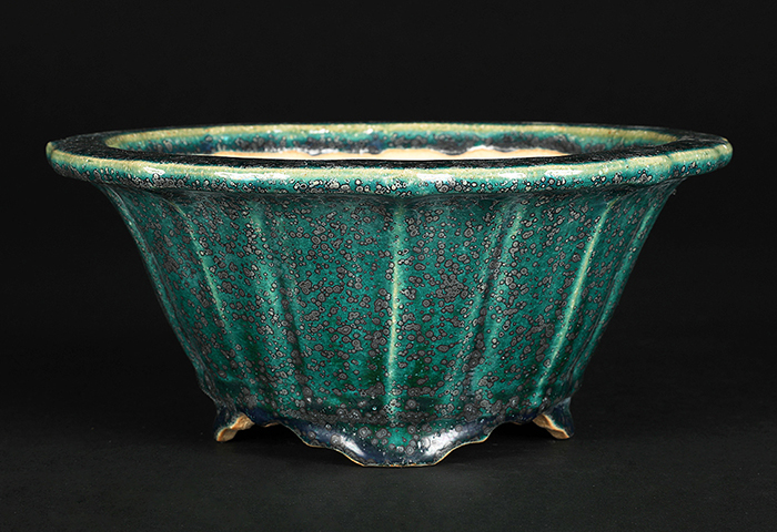 鴻陽織部釉古鏡型鉢丸鉢 | 盆栽、盆栽書籍、盆栽鉢の通販│近代出版