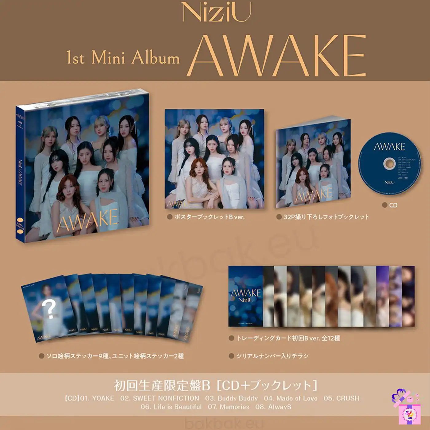 NiziU – AWAKE (Limited Edition) [1st Japan Mini Album] + POB – Bak