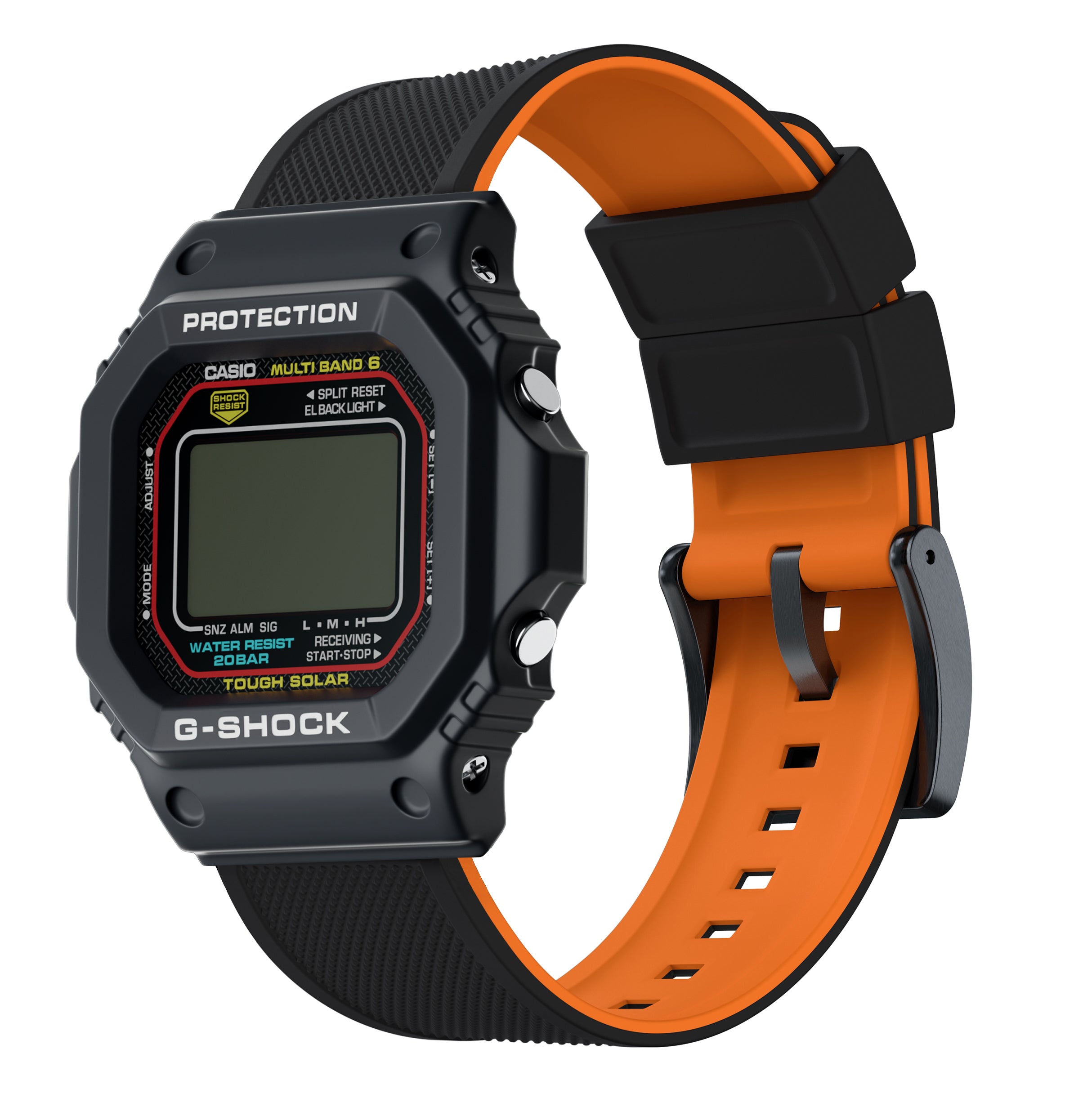 Black & Orange Elite Silicone Casio® G-Shock Watch Band – Barton