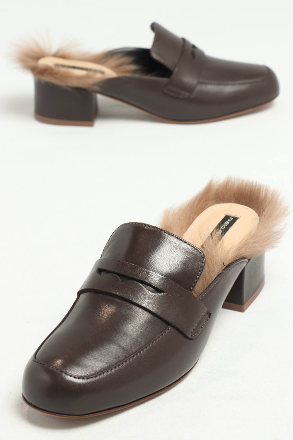 FABIO RUSCONI - 3849 インソール ファー レザー ローファー ミュール