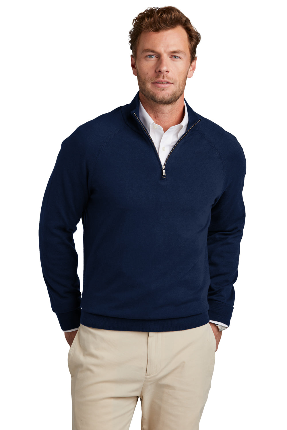 Brooks Brothers BB18402 Mens Navy Blue Long Sleeve 1/4 Zip Sweater