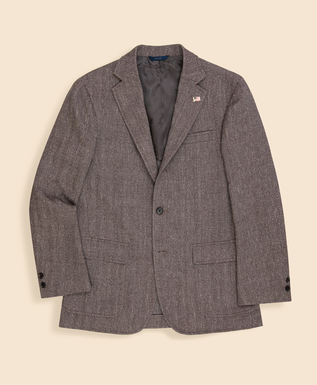 ウール／コットン／リネン ヘリンボーン 段返り3釦サックジャケット