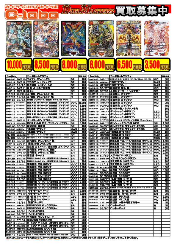 10/25更新】デュエルマスターズ買取表 / 札幌店の店舗ブログ - カードラボ