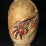 東京都港区にて、水月焼、楽山焼、二六焼の天神蟹彫の煎茶碗、湯呑