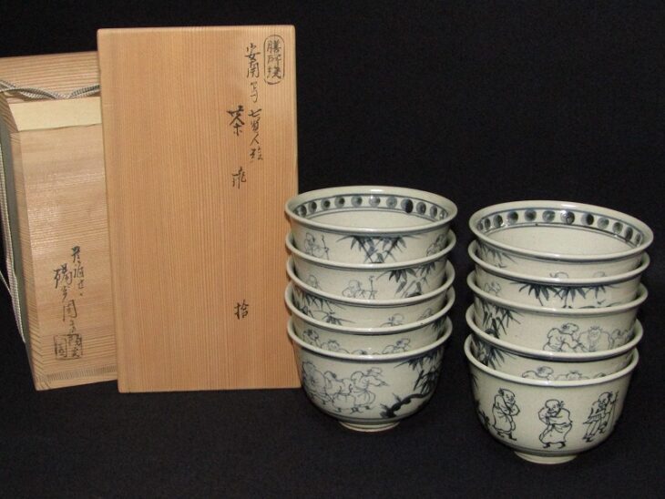 陽炎園 淡海ぜぜ 膳所焼 安南写七賢人絵 数茶碗 茶道具 ｜骨董品買取
