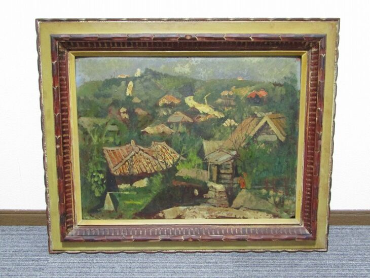 大嶺政寛「沖縄風景」板に油彩 約12号 1955年作 ｜骨董品買取・和楽器